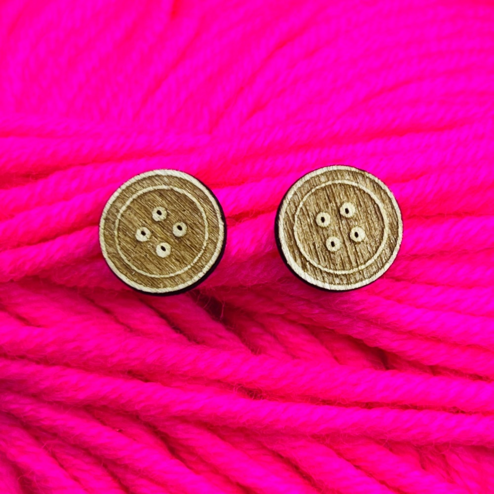Wood Button Earrings